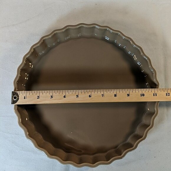 Emile Henry France 6000 11.5" Fluted Tart Dish Ceramic Quiche Taupe Brown Baking - Picture 11 of 13